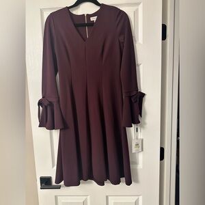 Calvin Klein Elegant Aubergine Long-Sleeve Dress NWT